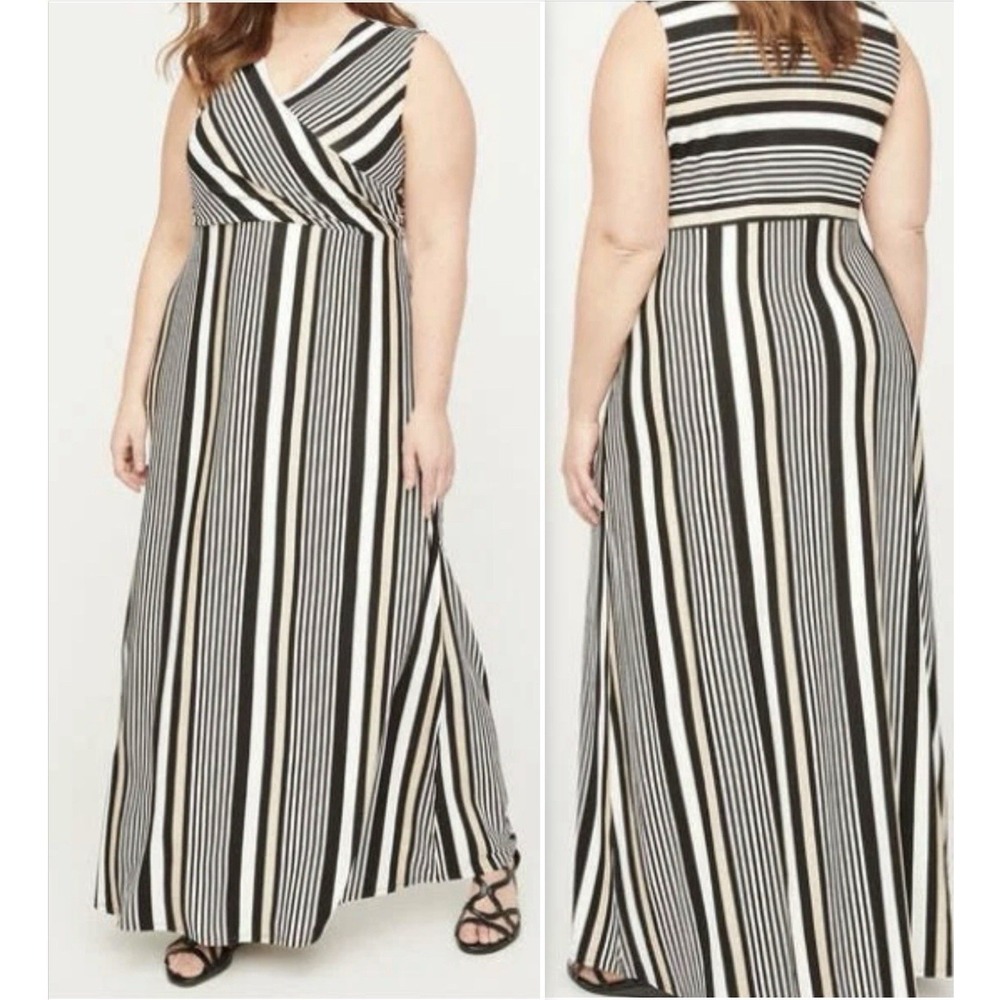 Catherines Neutral Striped Desert Springs Wrap Maxi Dress 4X 30/32W
